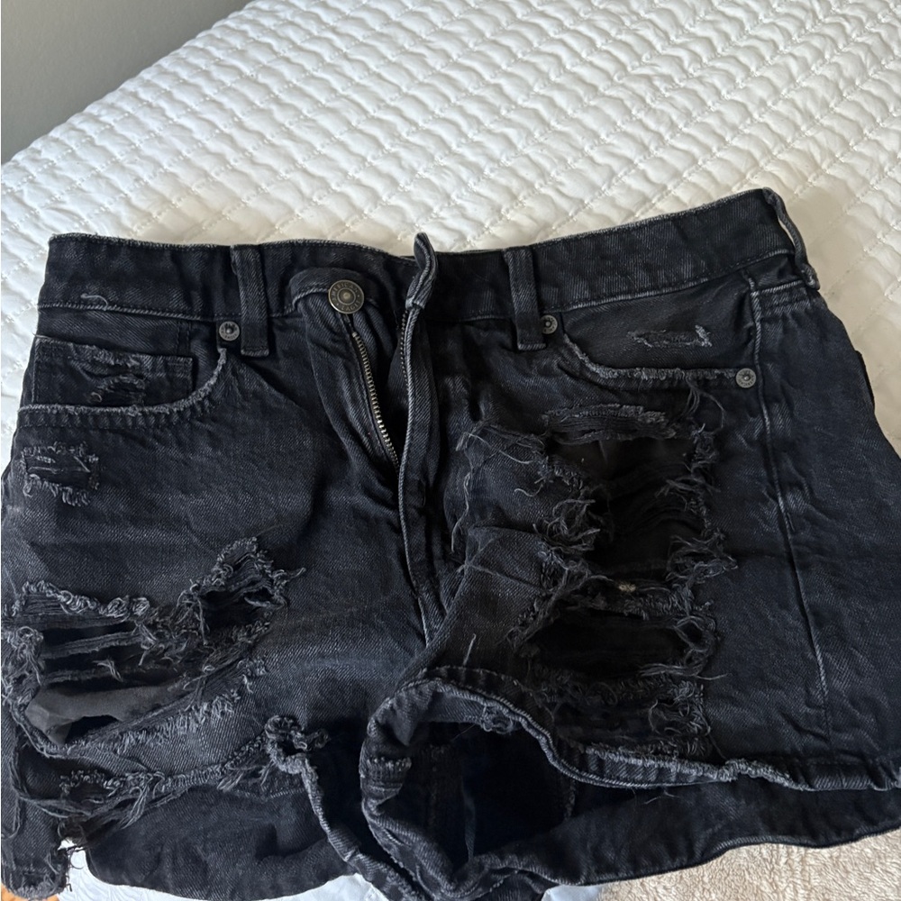 American Eagle Black Distressed Jean Shorts